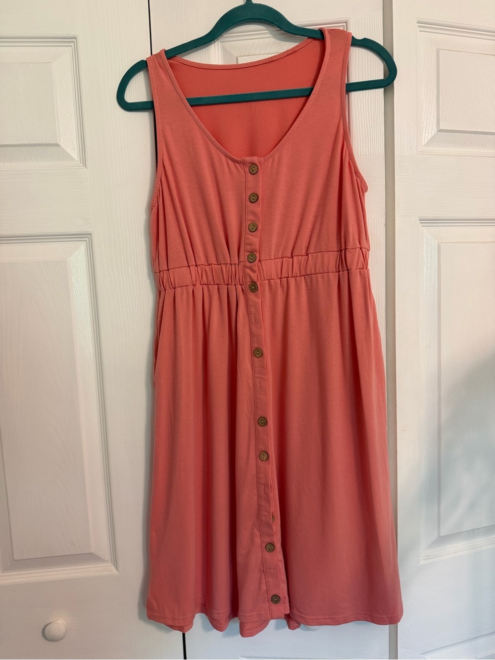 Button-Front Coral Sleeveless Dress